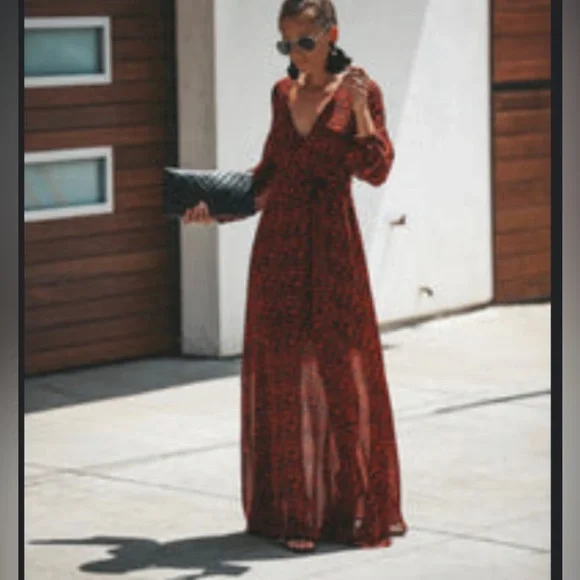 Red Black Floral Maxi Dress - Picture 1 of 4